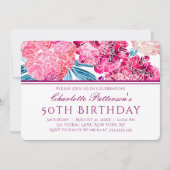 50. Geburtstagsparty Stilvolles rosa Blumenmuster Einladung (Vorderseite)