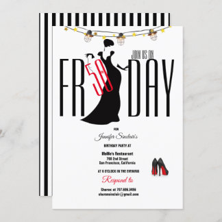 50. Geburtstagsparty Streifen Stiletto's Einzigart Einladung