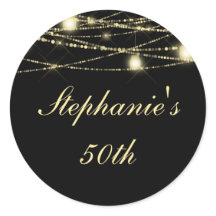 50. Geburtstagsparty String Lights Jars Black Gold