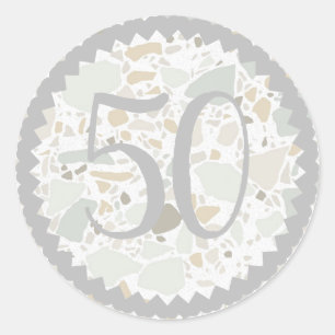 50. Geburtstagsparty Terrazzo Texture - Brauch Runder Aufkleber