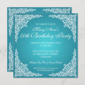 50. Geburtstagsparty Vintagen Wirbel Türkis Einladung (Vorne/Hinten)