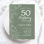 50. Geburtstagsparty von Sage Green Floral Einladung<br><div class="desc">Sage Green Floral 50. Geburtstagsparty Einladung. Minimalistisches modernes Design mit botanischen Kontur Zeichnungen Akzente und Typografie Drehbuch Schriftart. Einfache,  trendige Einladungskarte für eine stilvolle Damenfeier. Kann für jedes Alter angepasst werden. Gedruckte Zazzle Einladungen oder Sofortdownload digitalen druckbaren Vorlage.</div>