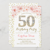 50. Geburtstagsparty - Weißes Gold Pink Einladung (Vorne/Hinten)