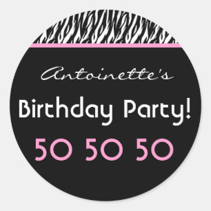 50. Geburtstagsparty Zebra mit rosa Individuelle N Runder Aufkleber
