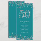 50. Geburtstagsprogramm Silver Turquoise Confetti Einladung (Vorne/Hinten)