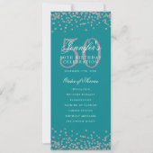 50. Geburtstagsprogramm Silver Turquoise Confetti Einladung (Vorderseite)