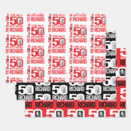 50. Geburtstagsrot aussehen 50 benutzerdefinierter Geschenkpapier Set