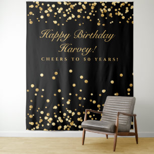 50. Geburtstagsrückwand, Schwarz und Gold Photoboo Wandteppich