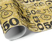 50. Geburtstagsschwarz / Gold Typografie Geschenkpapier (Rolleneckpunkt)