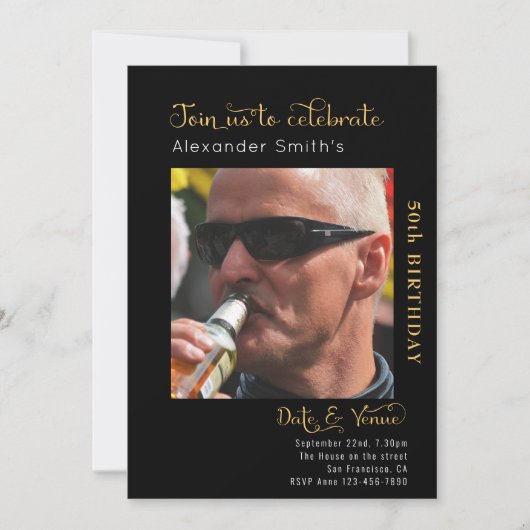 50. Geburtstagsschwarze Einladung (Vorderseite)