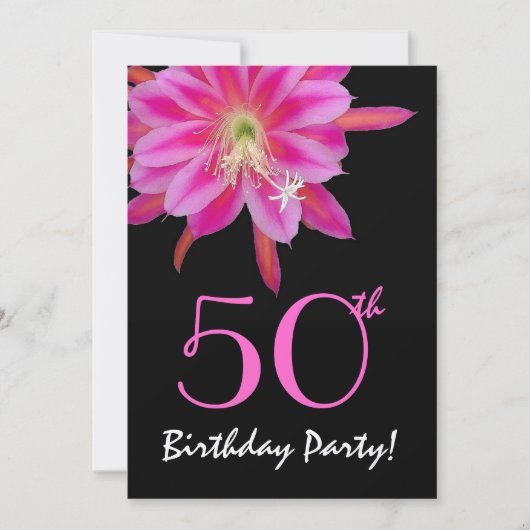 50. Geburtstagsvorlage Rosa Blume Einladung (Vorderseite)