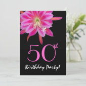 50. Geburtstagsvorlage Rosa Blume Einladung (Stehend Vorderseite)