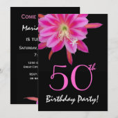 50. Geburtstagsvorlage Rosa Blume Einladung (Vorne/Hinten)