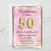 50. Girl Birthday Pink und Gold Einladung (Vorderseite)