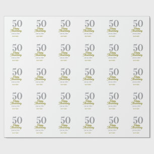 50. glücklicher Jahrestag Name Datum Silber Gold D Geschenkpapier