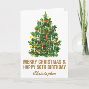 50. Glückwunsch zum Geburtstag und Frohe Weihnacht Karte