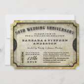 50. Gold Antique Ticket Jahrestag Einladung (Vorderseite)