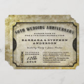 50. Gold Antique Ticket Jahrestag Einladung (Vorne/Hinten)