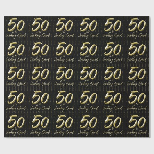 50. Gold Birthday Individuelle Name Wrapping Paper Geschenkpapier (Flach)