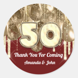 50. GOLD Burgund BALLONS Vielen Dank für Ihr Komme Runder Aufkleber