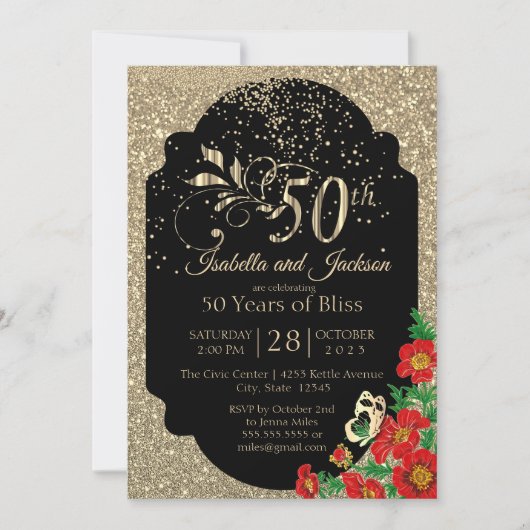 50. Gold Confetti Glitzer Jubiläum Einladung (Vorderseite)