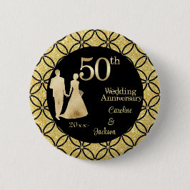 50. Gold Couple Wedding Anniversary Glitzer Button