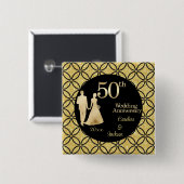50. Gold Couple Wedding Anniversary Glitzer Button (Vorne & Hinten)