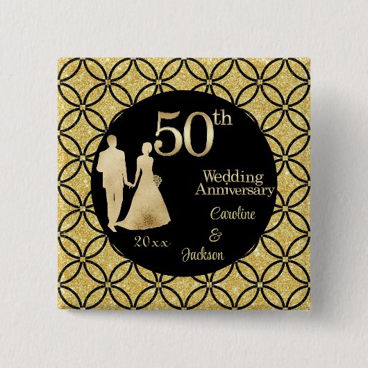 50. Gold Couple Wedding Anniversary Glitzer Button (Vorderseite)