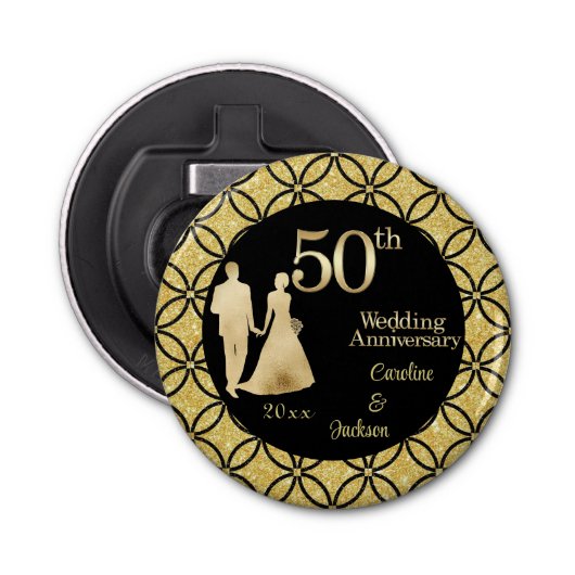 50. Gold Couple Wedding Anniversary Glitzer Flaschenöffner (Vorderseite)