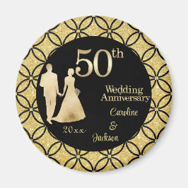 50. Gold Couple Wedding Anniversary Glitzer Magnet