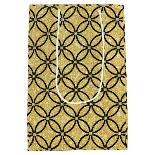 50. Gold Couple Wedding Anniversary Glitzer Mittlere Geschenktüte (Rückseite)