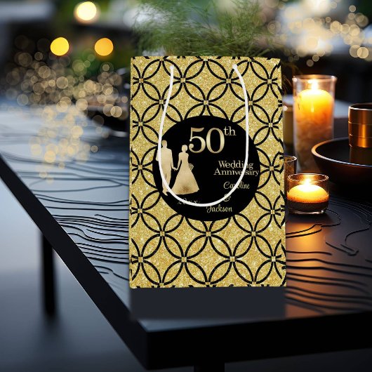 50. Gold Couple Wedding Anniversary Glitzer Mittlere Geschenktüte