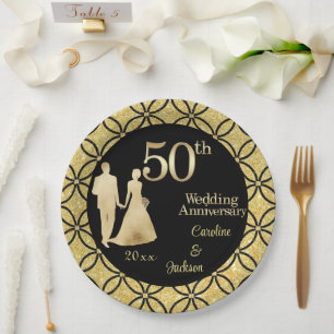 50. Gold Couple Wedding Anniversary Glitzer Pappteller