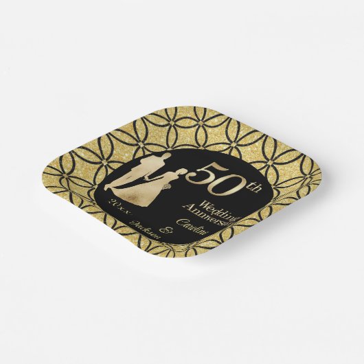50. Gold Couple Wedding Anniversary Glitzer Pappteller (Gewinkelt)