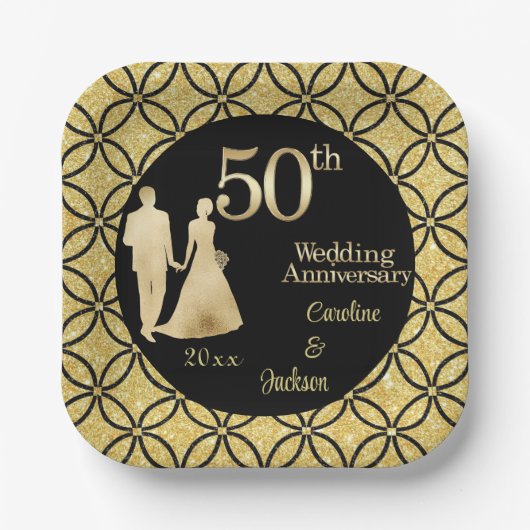 50. Gold Couple Wedding Anniversary Glitzer Pappteller (Vorderseite)