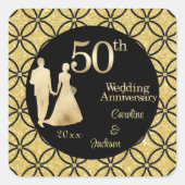 50. Gold Couple Wedding Anniversary Glitzer Quadratischer Aufkleber (Vorderseite)