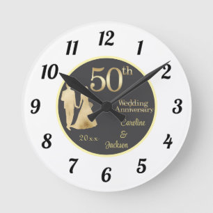 50. Gold Couple Wedding Anniversary Glitzer Runde Wanduhr