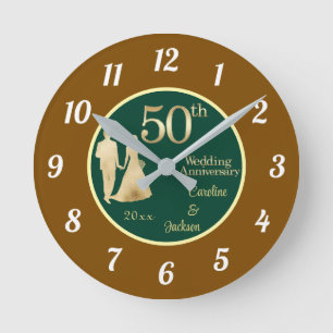 50. Gold Couple Wedding Anniversary Glitzer Runde Wanduhr