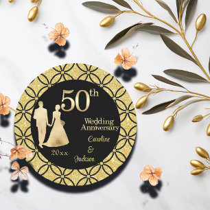 50. Gold Couple Wedding Anniversary Glitzer Runder Pappuntersetzer