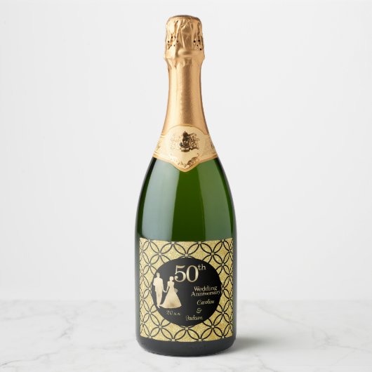 50. Gold Couple Wedding Anniversary Glitzer Schaumweinetikett (Vorderseite)