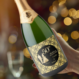 50. Gold Couple Wedding Anniversary Glitzer Schaumweinetikett