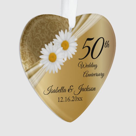 50. 🌼 Gold Daisy Wedding Jubiläum Ornament (Vorderseite)