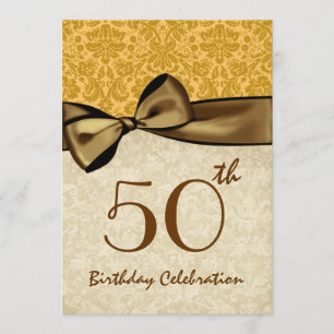 50. GOLD Damask Bow Template W844 der Geburtstagsp Einladung