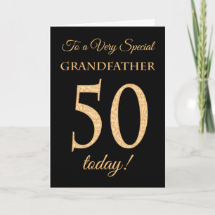 50. Gold-Effekt auf Schwarz, Großvater Geburtstag Karte