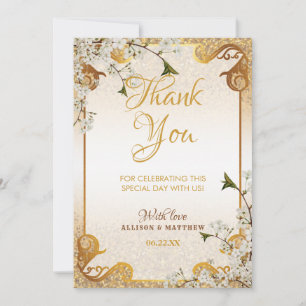 50. Gold Glitter Rahmen Florale Hochzeitsjubiläum Dankeskarte