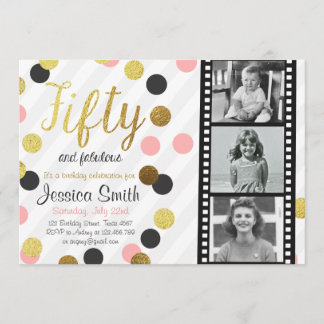 50 Gold Glitzer Einladung zum Geburtstag