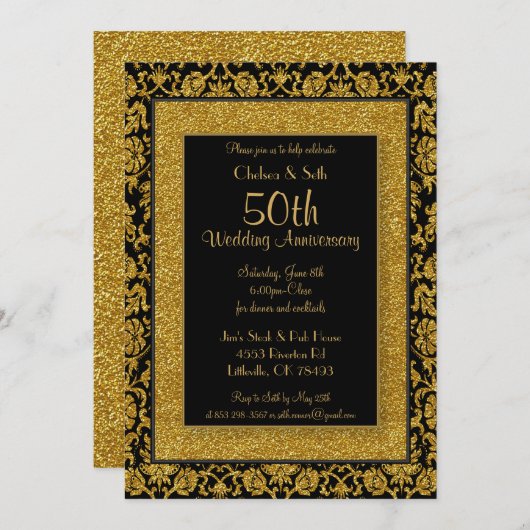 50. Gold Glitzer Hochzeitstag Einladung (Vorne/Hinten)