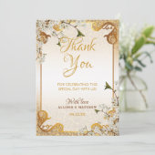 50. Gold Glitzer Rahmen Blumenzwiebeln Dankeskarte (Stehend Vorderseite)