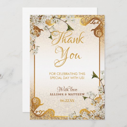 50. Gold Glitzer Rahmen Blumenzwiebeln Dankeskarte (Vorne/Hinten)