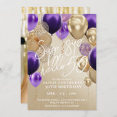 50. Gold Lila Balloons Geburtstagsparty Einladung (Vorne/Hinten)